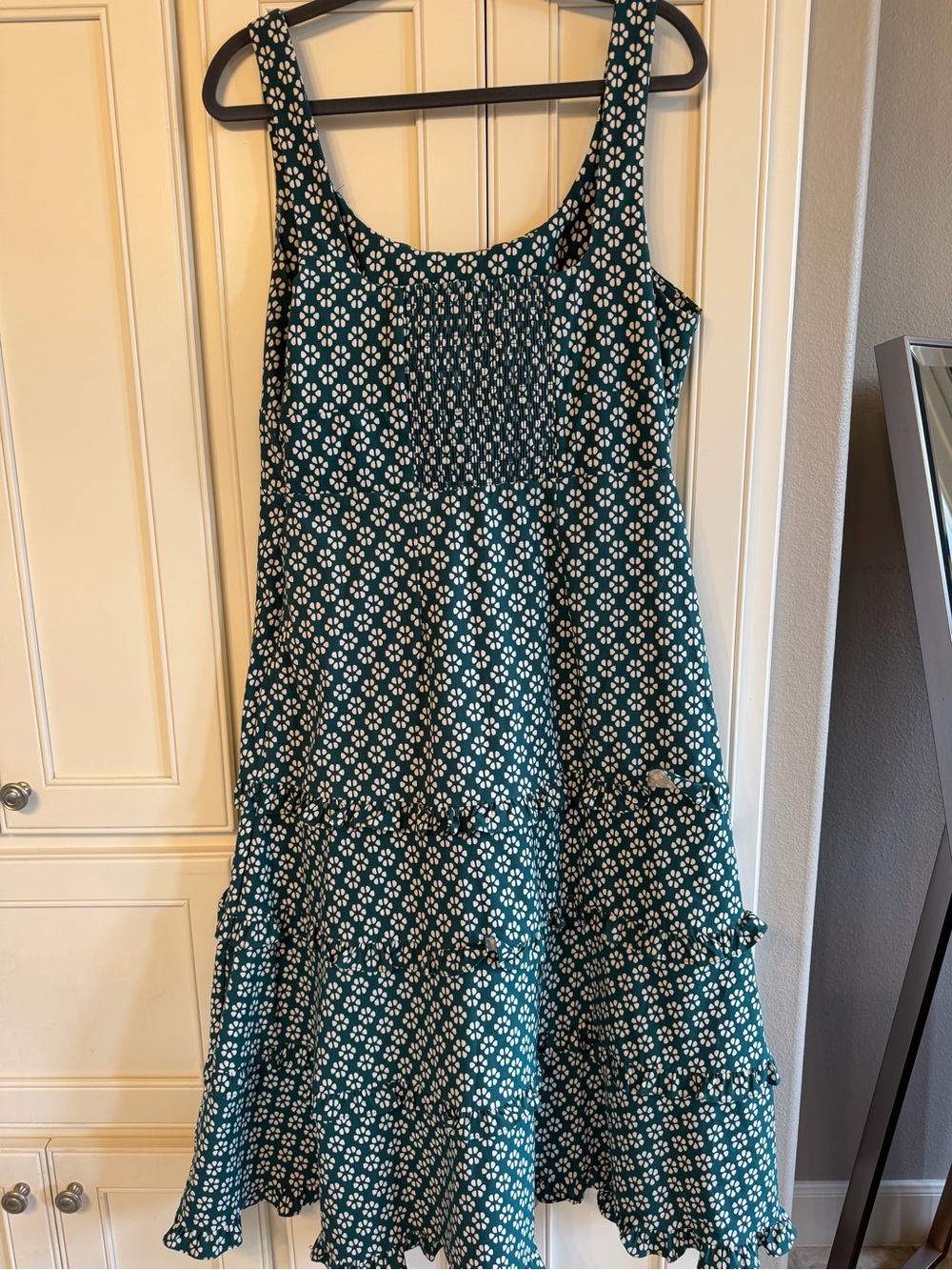 Anthropologie The Blythe Square-Neck Tiered Midi Dress Green Floral Size Large - Picture 3 of 10